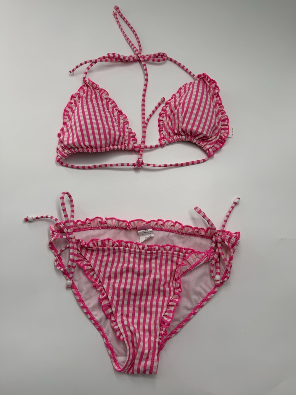 Y2K Winki Pink Gingham Bikini Swimsuit Women’s 2 Piece Medium Juniors String